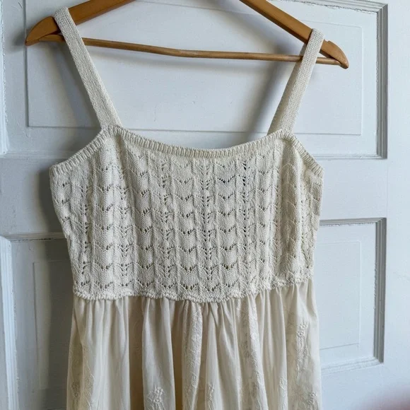 Zara Contrasting Embroidered Knit Dress Cotton Blend Tie Back NWT L Cottagecore - Picture 12 of 13